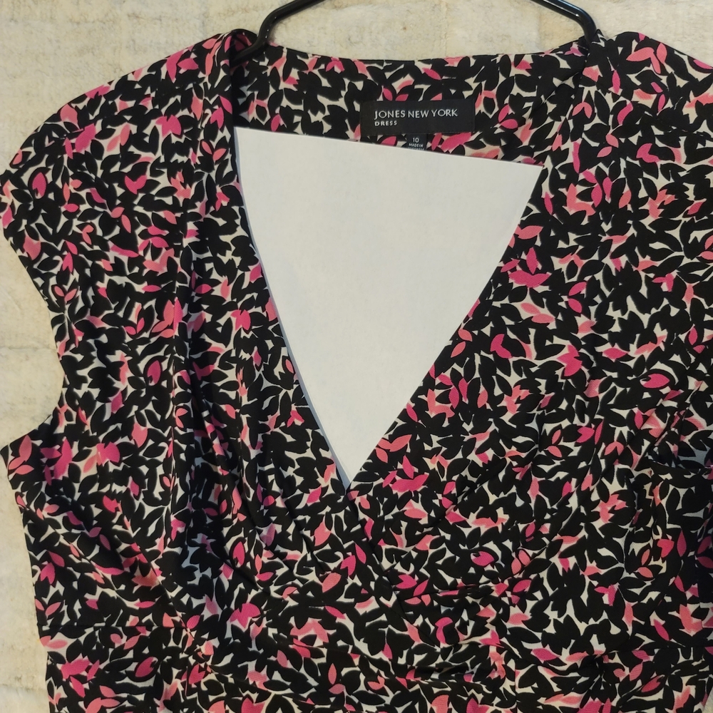 JONES NEW YORK Black and Pink Floral Dress Size 10 - Picture 9 of 9